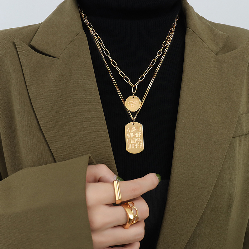 A-Double Layer Chain "Winner" Pendant Necklace Set