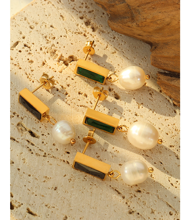 Inlaid Gemstone With Pearl Earings