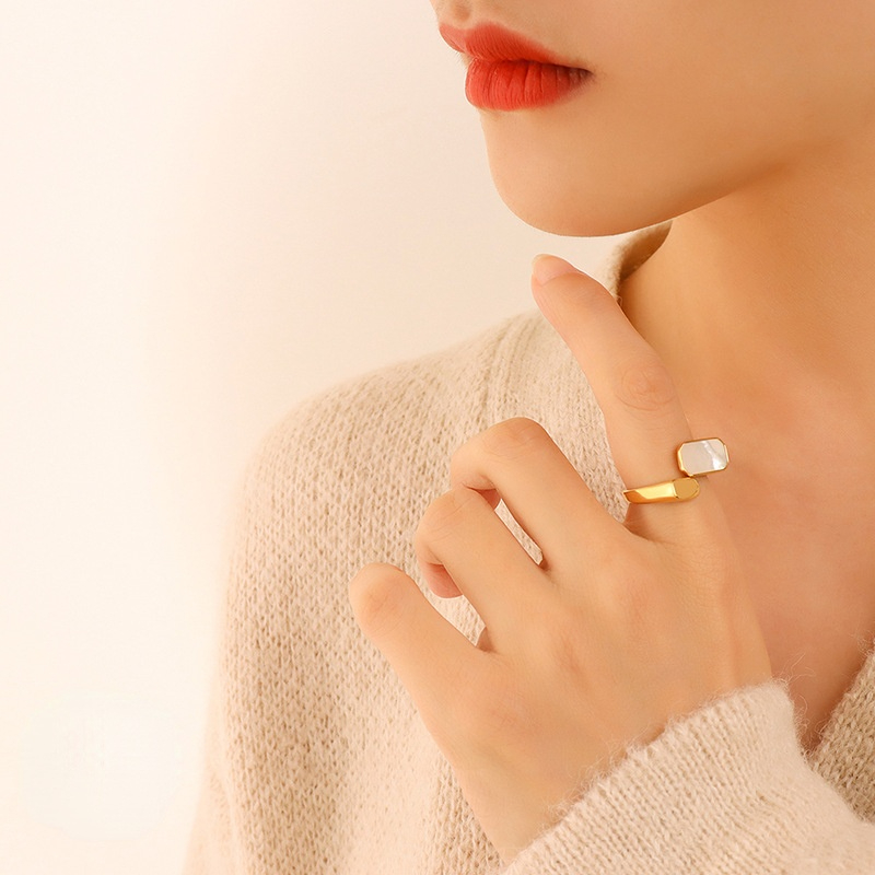 White Seashell Asymmetric Open Ring