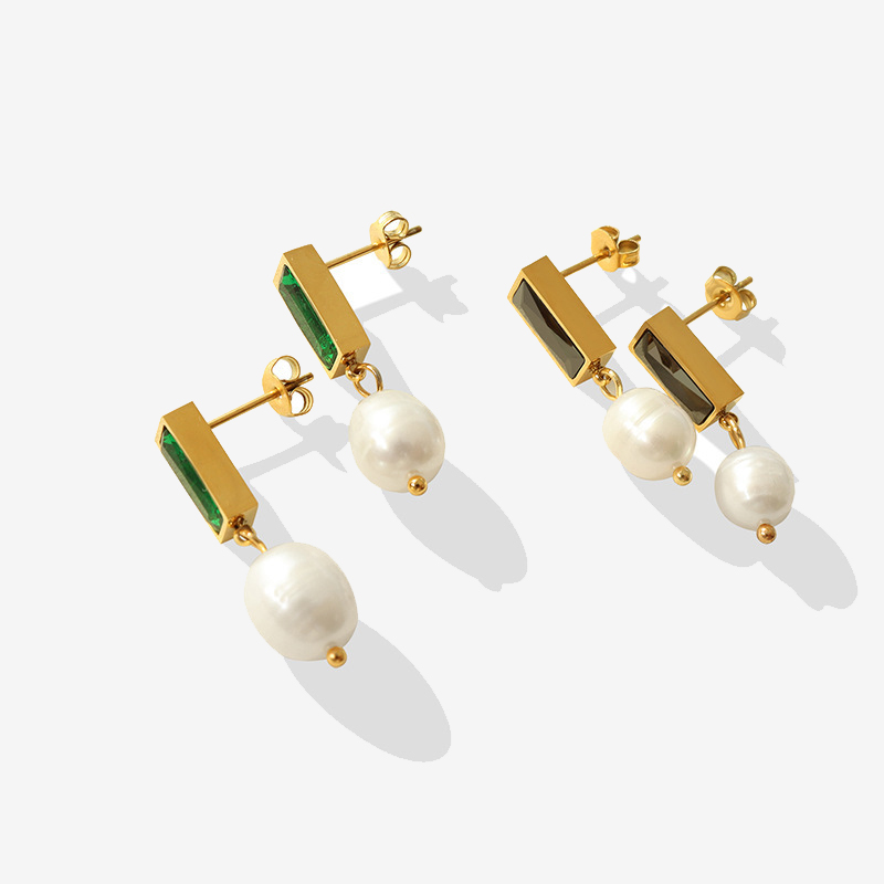 Inlaid Gemstone With Pearl Earings
