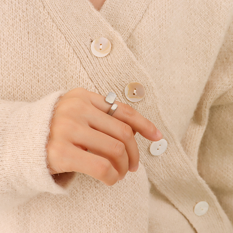 White Seashell Asymmetric Open Ring