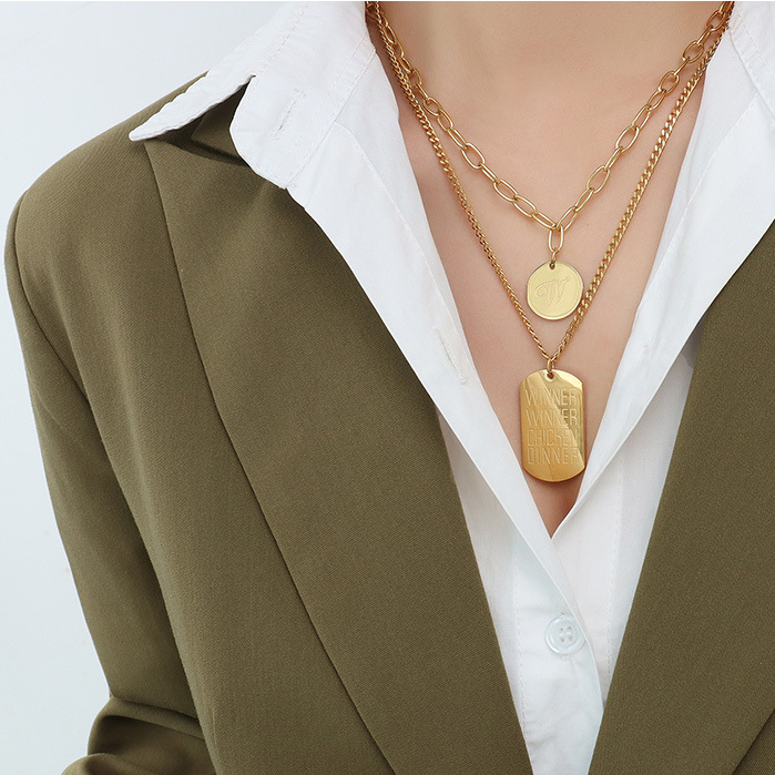 A-Double Layer Chain "Winner" Pendant Necklace Set
