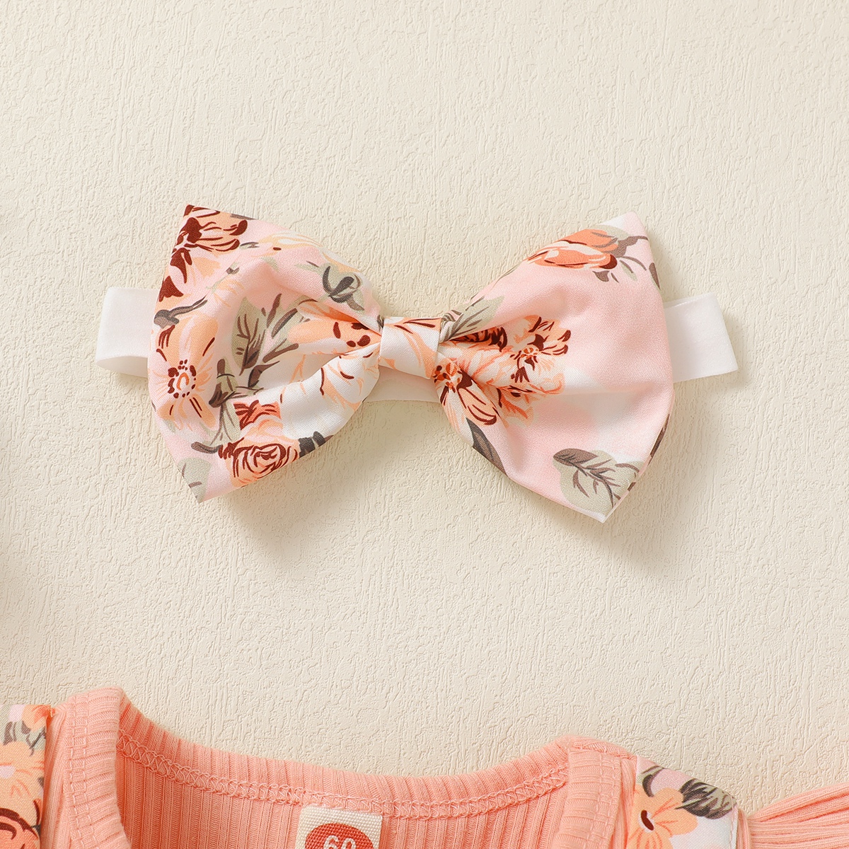 【500sku】Baby Girl Ruffle-sleeve Patchwork Floral Bowknot Bodysuit with Headband Wholesale