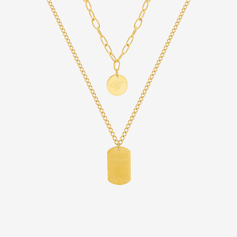 A-Double Layer Chain "Winner" Pendant Necklace Set