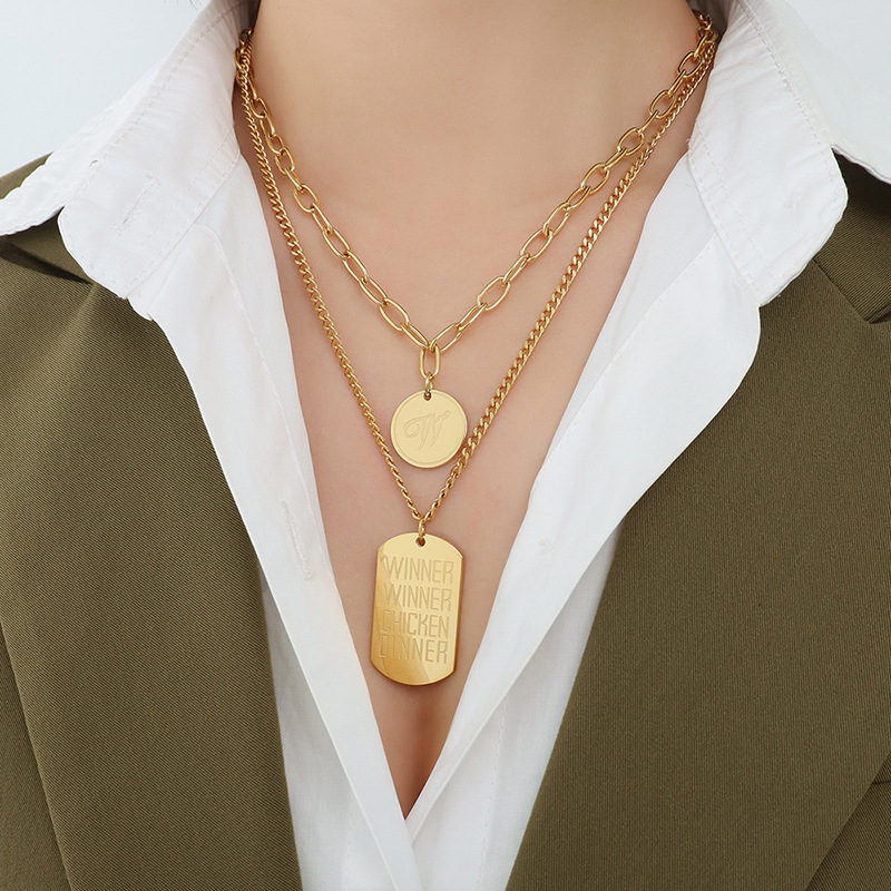 A-Double Layer Chain "Winner" Pendant Necklace Set