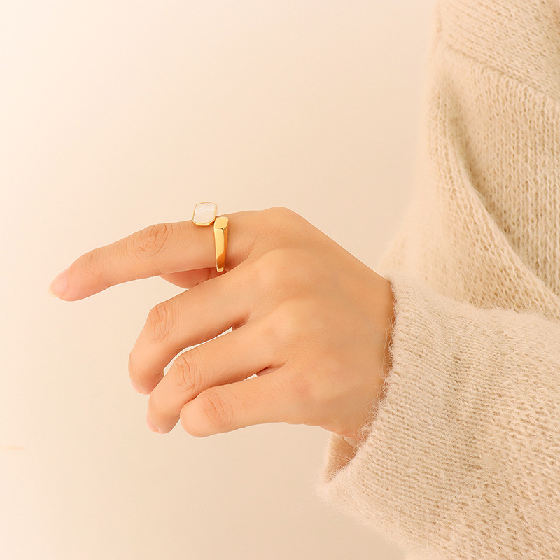 White Seashell Asymmetric Open Ring