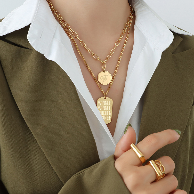 A-Double Layer Chain "Winner" Pendant Necklace Set