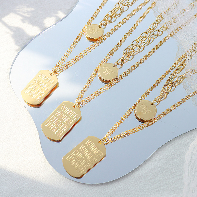 A-Double Layer Chain "Winner" Pendant Necklace Set