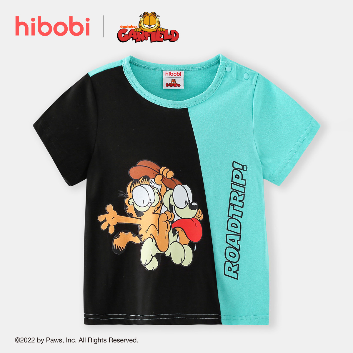 hibobi x Garfield Toddler Boy Cotton Cute Cartoon Letter Print Shoulder Buttons T-shirt Wholesale
