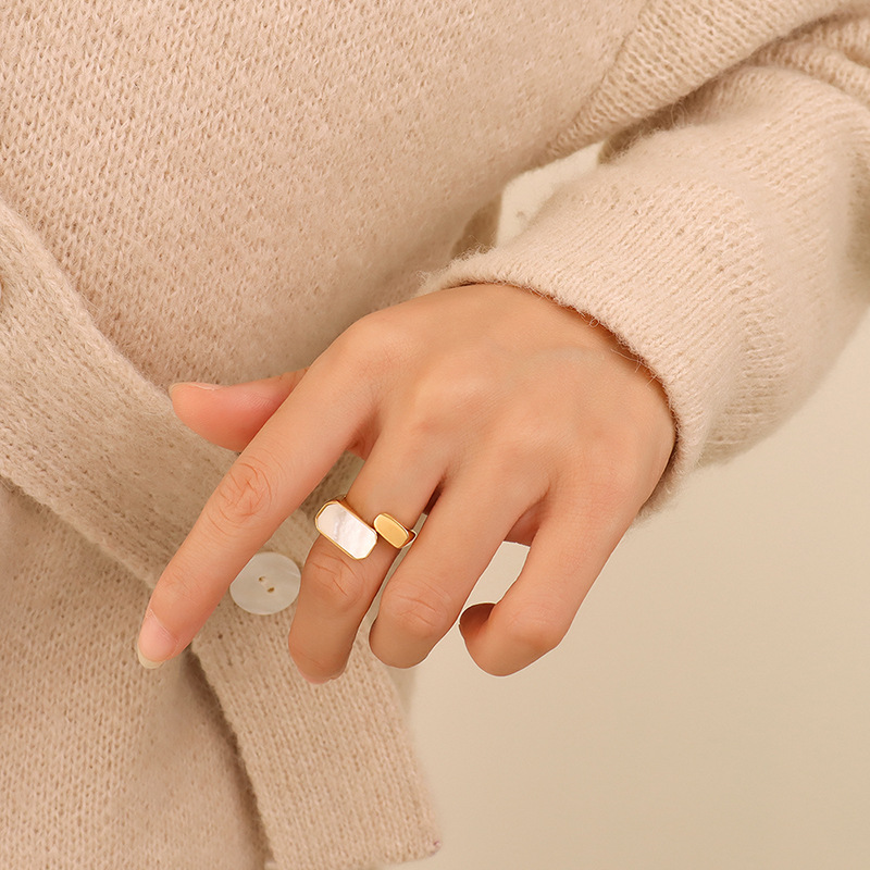 White Seashell Asymmetric Open Ring